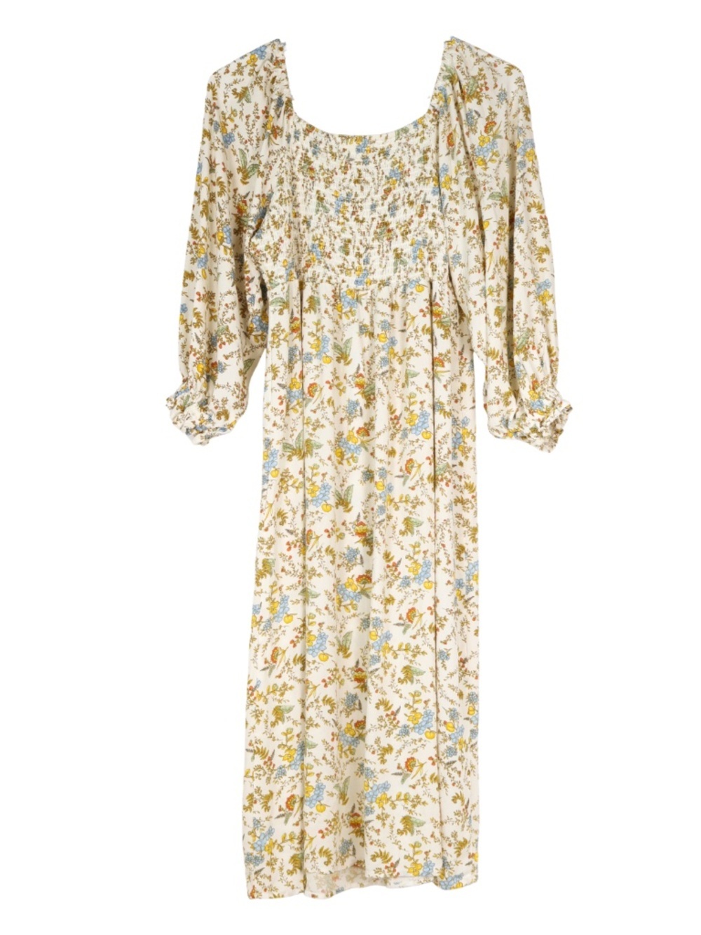 a.n.a Cream Floral Smocked Midi Dress Long Sleeve Cottagecore Medium